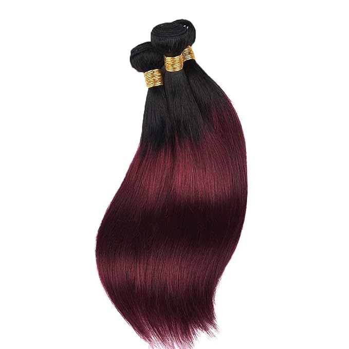 99j Bundles Human Hair Ombre Red Straight Bundle Niegmeag Brazilian Virgin Remy Hair 3 Bundles 12 14 16 Inch Double Weft 2 Tone Black and Burgundy Straight Bundle Hair Weave