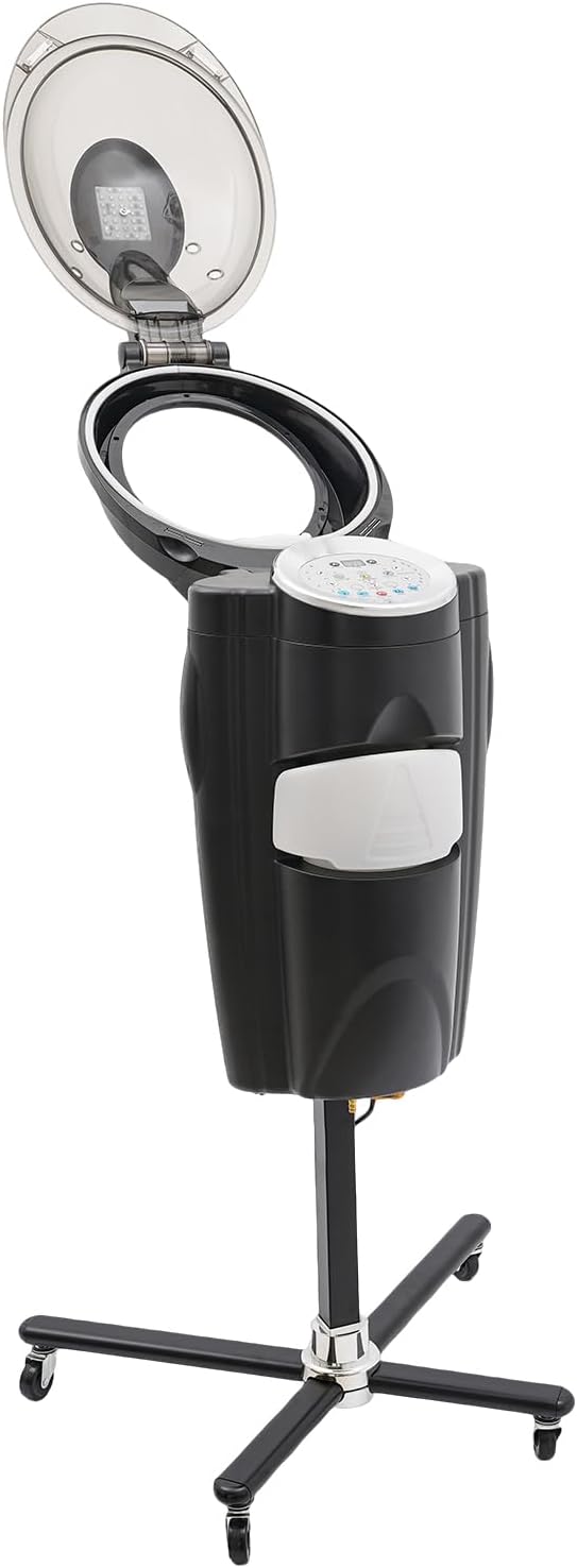 700W Professional Hair Steamer with Ozone & Nano Mist, 2L Tank, Adjustable Height 55-66", 12 Color Lights, for Salon & Home Use - Hair Treatment, Coloring, Conditioning, Drying, Styling (Black)