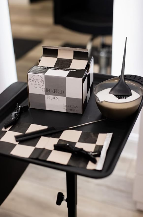 Checkered Black Hair Foils for Highlighting and Coloring - Aluminum Foil Sheets, Salon Hair Foils, 5"x10.75", 500 Foil Sheets for Professional Hair Stylists