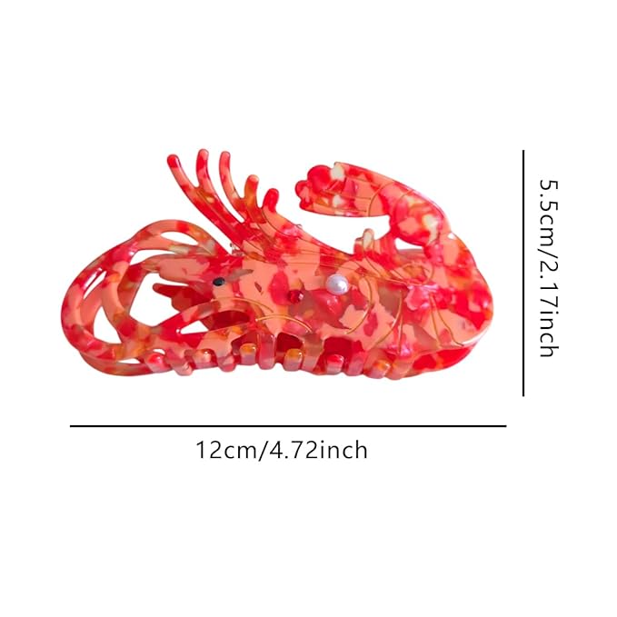 Novelty Shrimp Hair Clips,Cute Acetate Hair Clip,Big Claw Clips for Women,Red