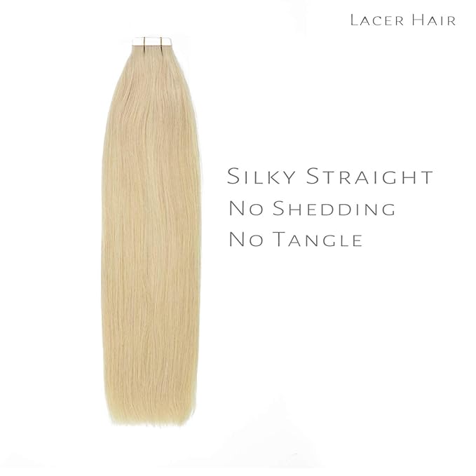 Lacer Remy Tape in Hair Extensions Human Hair - Natural PU Skin Weft Real Virgin Human Hair Extensions Tape in - Platinum Blonde Double Side Weft 50g 20pcs/set 14 Inch