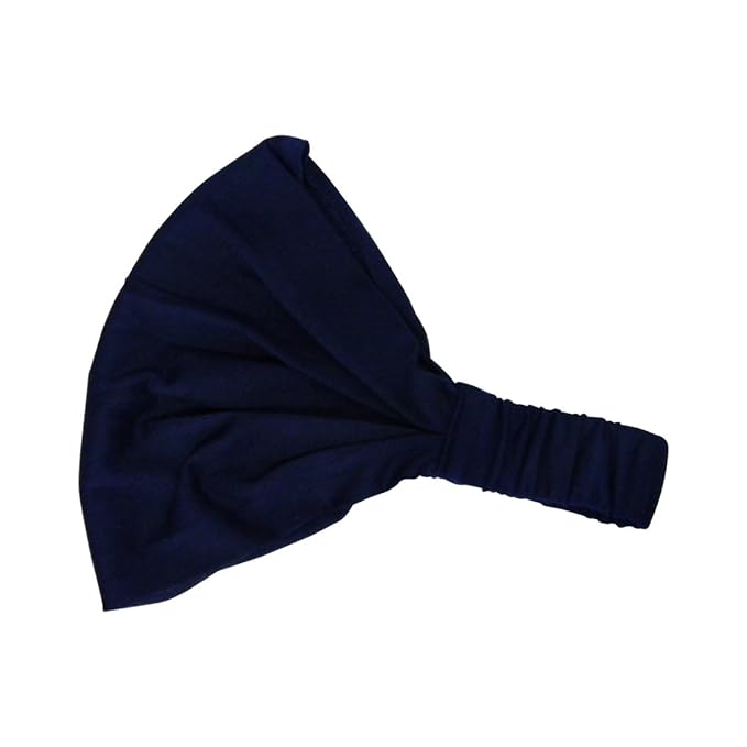 Motique Accessories Navy Wide Cotton Head Band Solid Boho Yoga Style Soft Hairband