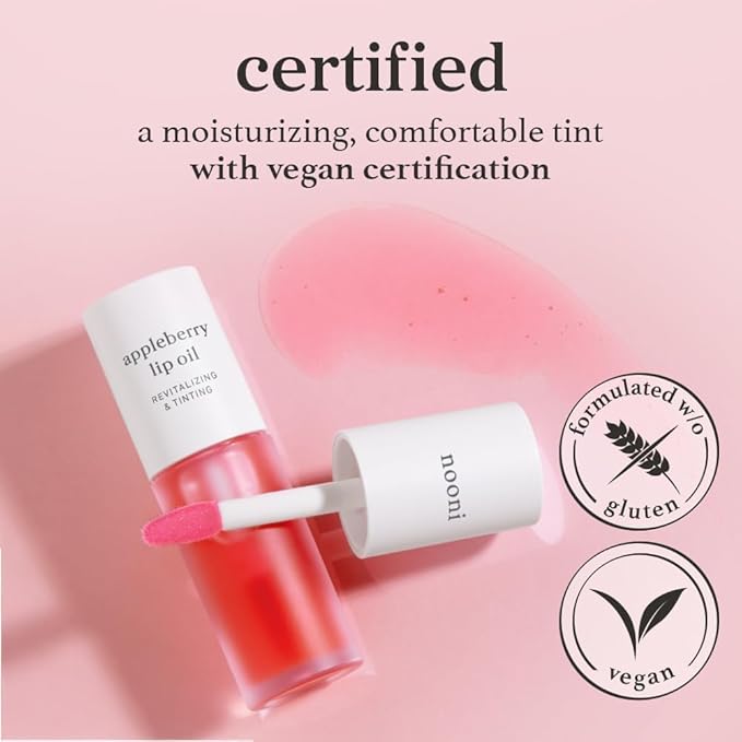 NOONI Korean Lip Oil - Appleberry | Long-Lasting, Moisturizing, Plumping, Revitalizing for Dry Lips, Waterproof, No Peel Off, Hydrating, Nourishing Crystal Clear, Stocking Stuffers, 0.12 FL Oz