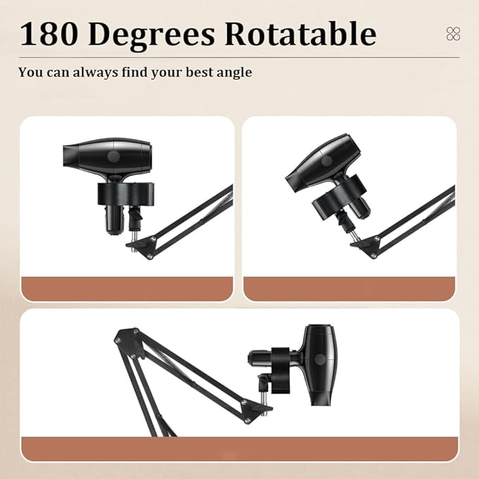 Hands Free Hair Dryer Stand Holder - Upgraded Blower Stand Holder with Larger Clamp, 25.6in- 68.9in Height Adjustable Blow Dryer Floor Stand Countertop Stand Holder with Heavy Base