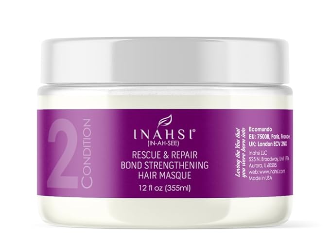 Inahsi Rescue & Repair Bond Strengthening Hair Masque | Deep Conditioner for Men, Women, or Kids with Curly Hair | Hair Products for Naturally Curly Hair 12 oz | Made in the USA