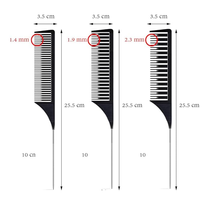 SKYPIA 3 Piece Professional Dyeing Hair Comb Set - Highlight Combs with Long Stainless Steel Rat Tail for Weaving and Styling (Black)