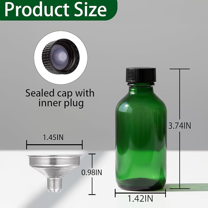 DIDITIME 2 oz Shot Bottles with Caps & Stainless Steel Funnels, Juicing Bottle Reusable Glass, 60ml Small Jars with Lids for Potion, Ginger Shots, Oils, Juice (olive green, 24-pack)