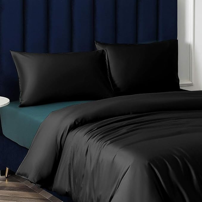 NTBAY Zippered Satin Pillow Cases for Hair and Skin, Luxury Queen Hidden Zipper Pillowcases Set of 2, 20x30 Inches, Black