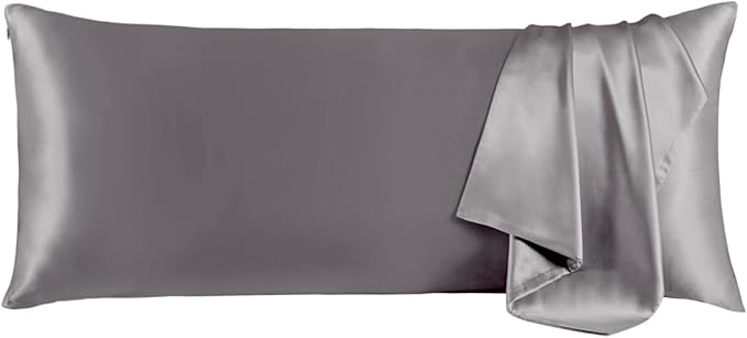 THXSILK 100% Natural Mulberry Silk Pillowcase for Hair and Skin, Silk Body Pillowcase with Hidden Zipper, Ultra-Soft Breathable Smooth Both Sided Silk Pillow Cover, Body Size 20"x54", Grey