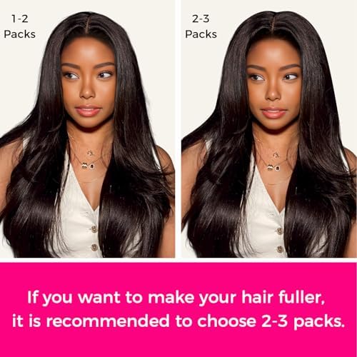 Lashey Seamless Clip-in Hair Extensions - Human Hair, Dark Brown, Light Yaki, Straight, 7pcs, 110g, 18 Inch PU Weft, Natural, for Women