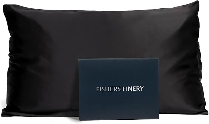 Fishers Finery 19mm 100% Pure Mulberry Silk Pillowcase, Quality Tested (Black, Q)