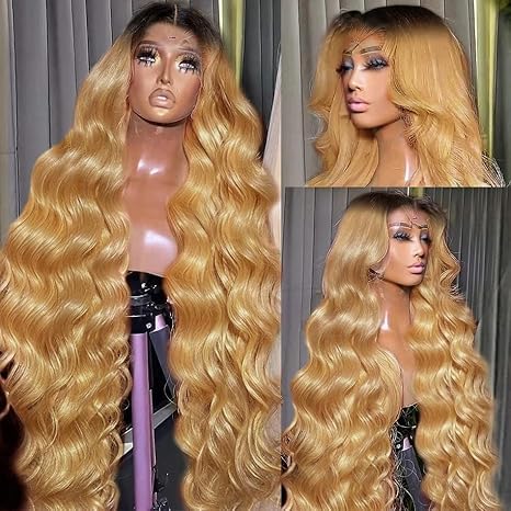 200 density Honey Blonde Lace Front Wigs Human Hair 13x6 Ombre HD Transparent Lace Frontal Wig Human Hair for Women 12A Body Wave Lace Front Wigs Human Hair Blonde Wig Human Hair