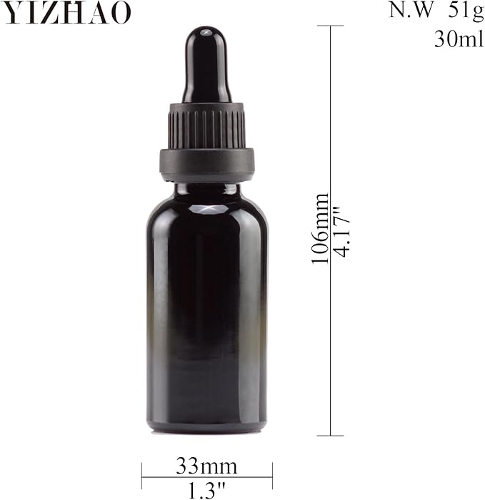 YIZHAO Black Glass Dropper Bottle 1oz, Tincture Bottles with Glass Dropper, for Essential Oils, Aromatherapy, Cosmetic, Laboratory, Pharmacy, Liquids, Travel –12 Pcs