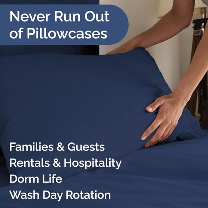 King Pillow Cases Set of 10 - Ultra Soft Hotel Quality Pillowcase Covers - Comfy. Cozy & Wrinkle Free - Shrink, Stain and Fade Resistant - Machine Washable Pillow Protectors - 10 Piece Set - Navy Blue
