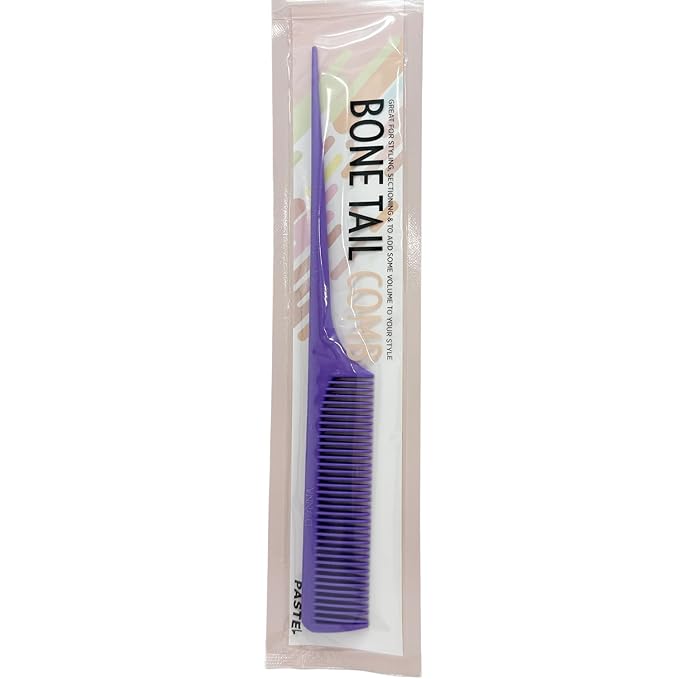DONNA Bone Tail Comb – Assorted Color Pastel Styling Comb for Sectioning, Volume & Parting – Fine Tooth Hair Comb for Women, Men & Professionals (PURPLE)