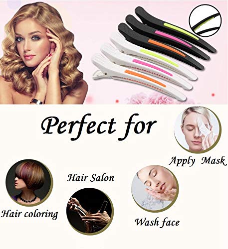 6Pcs/set Pinup Plastic Duck Bill Hair Clips for Sectioning Hair - Professional Non Slip Silicone band Clips Salon DIY Accessories Hairpins Hairgrip for Women(Blcak-Style2)