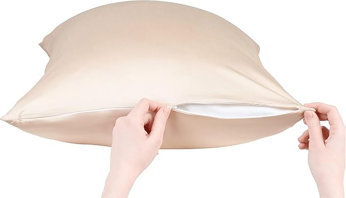 Anti Acne Pillowcase - Standard Size 20"x26" with Zipper, Premium 75% Viscose Derived from Bamboo, 25% Modal Blend, Beige, 1 Piece - Cooling Silky Satin Pillow Case - Oeko-TEX Certified