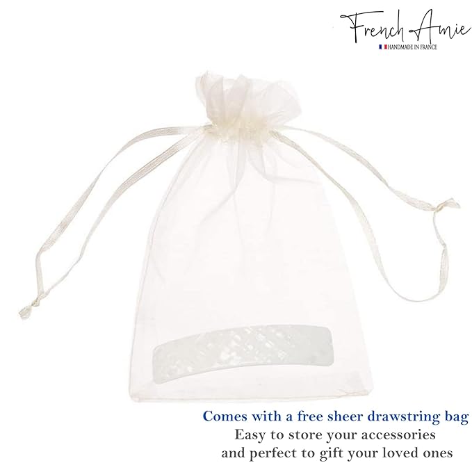 French Amie Long Rectangle Large 4” Frost White Handmade Celluloid Automatic Hair Clip Barrette (Frost White)