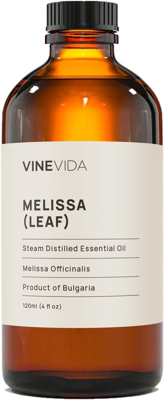 VINEVIDA Melissa Leaf Essential Oil 4 oz - Undiluted Melissa Leaf Oil 4 oz - Melissa Leaf Candle Oil Scent - DIY Candle Scents for Candlemaking - Bulk Essential Oil for Soap Making Safe for Skin