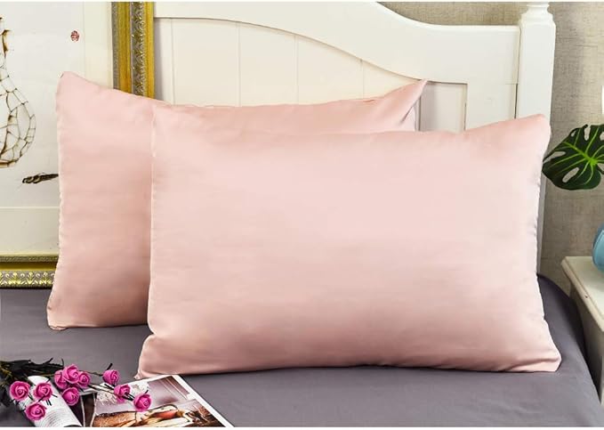 100% Mulberry Silk Pillowcases Set of 2 for Hair and Skin and Super Soft and Breathable Standard Size Nature Silk Pillowcases (Standard, Pink)