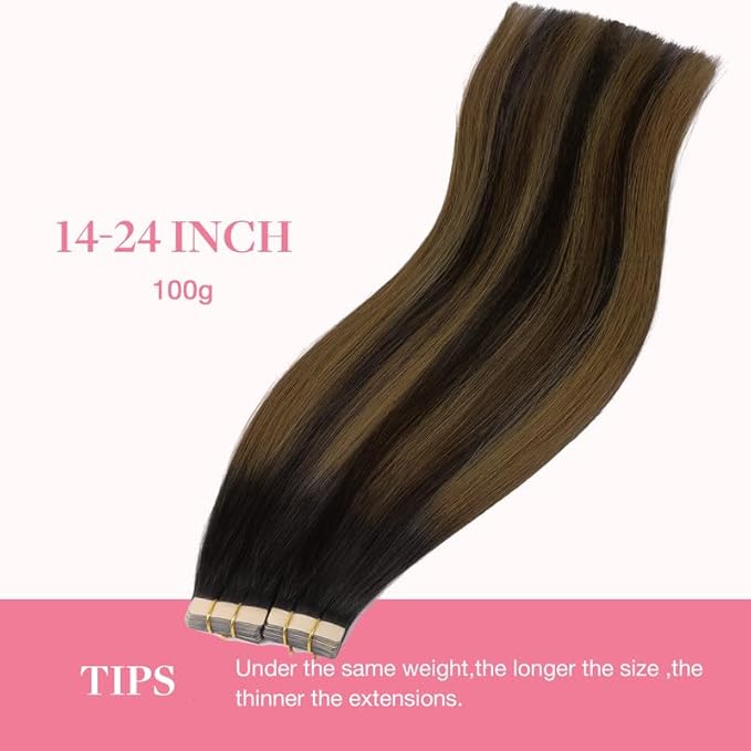 GOO GOO Tape in Hair Extensions Human Hair, 2/6/2 Balayage Dark Brown to Chestnut Brown, 22inch 100g 40pcs, Skin Weft Seamless Invisible, Silky Straight with Thick Ends, Remy Human Hair