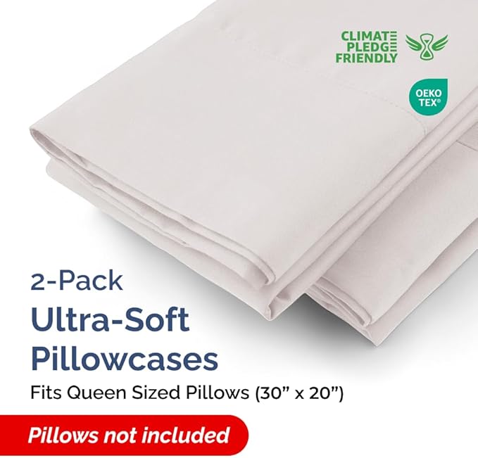 Queen Pillow Cases - 2 Pack - Super Soft Pillowcase Covers - Envelope Enclosure - Hotel Quality Pillow Protectors - Wrinkle Free, Shrink & Stain Resistant - Machine Washable - 20" x 30" (Light Grey)