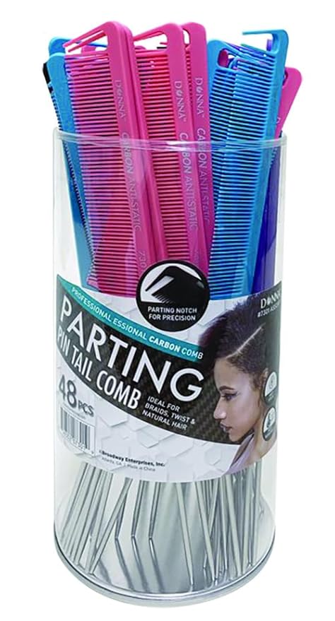 Donna Professional Essential Carbon Parting Pin Tail Comb – Heat Resistant & Anti-Static Combs with Metal Pin Tail for Braids, Twists & Natural Hair Sectioning (ASSORT)