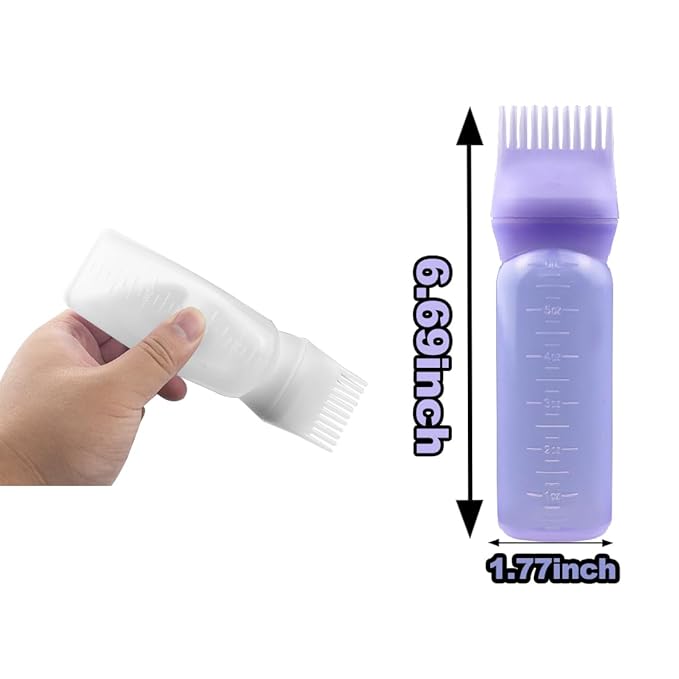 ELANE 4 Pack Hair Oiler Comb Bottle,Root Comb Applicator Bottle for Hair Oil Scalp Hair Oiling Applicator(2Purple+2White)