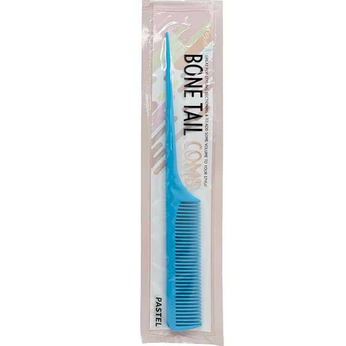 DONNA Bone Tail Comb – Assorted Color Pastel Styling Comb for Sectioning, Volume & Parting – Fine Tooth Hair Comb for Women, Men & Professionals (BLUE)