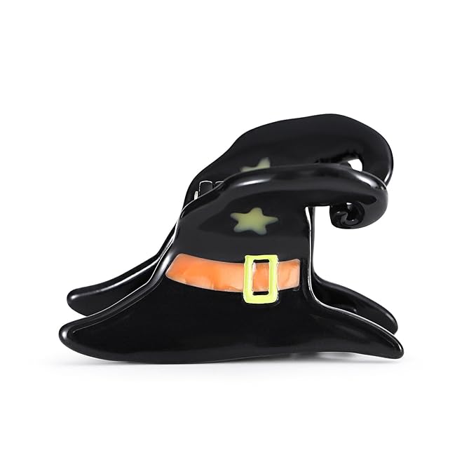 Original Italian-Designed Mini Hair Claw Clips for Women - Black Witch Hat, Handmade Cute Vintage Halloween Hair Accessories for Hair Deco, Plant-Based Acetate, Gift Boxed