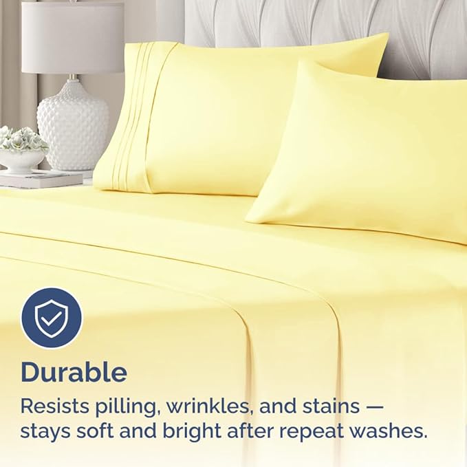 Queen Pillow Cases Set of 4 - Ultra Soft Hotel Quality Pillowcase Covers - Comfy, Cozy & Wrinkle Free - Shrinkage, Stain and Fade Resistant - Machine Washable Pillow Protectors - 4 Piece Set - Yellow
