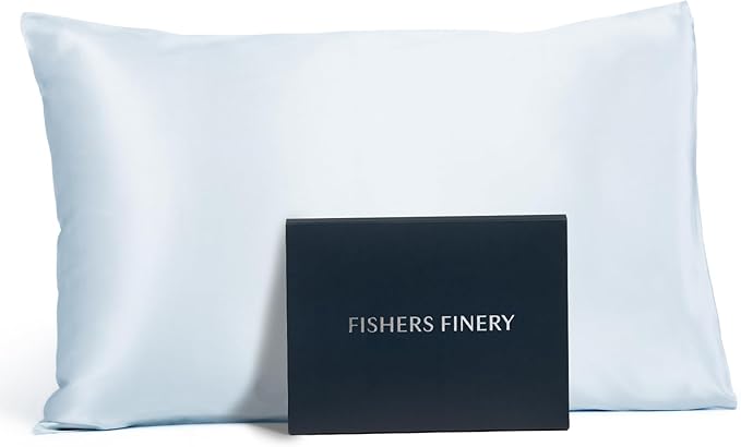 Fishers Finery 19mm 100% Pure Mulberry Silk Pillowcase, Quality Tested (Blue, K)