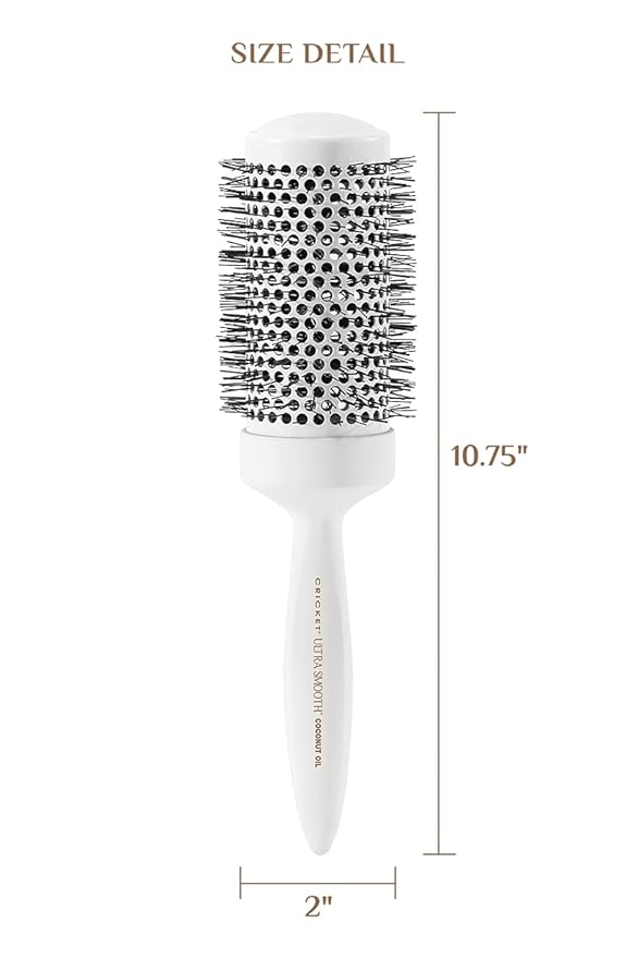 Cricket Ultra Smooth Coconut Thermal Hair Brush – 2” Ceramic Barrel, Coconut Oil and Keratin-Infused, Anti-Static Heat-Resistant Bristles, Textured Handle for Styling All Hair Types