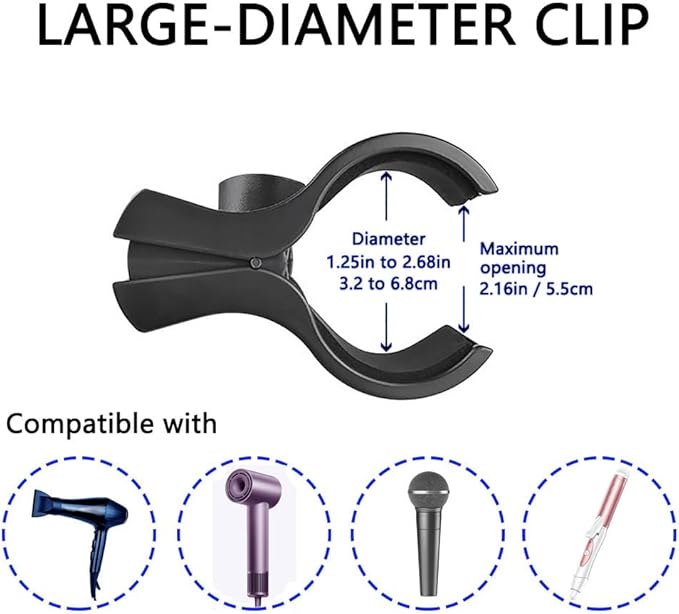 Hands Free Hair Dryer Holder Stand 360 Degree Rotating Sturdy Metal Base Strong Clamp Adjustable Flexible Blow Dryer Stand