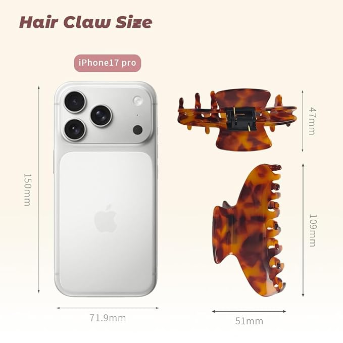 French Hair Claw Clips for Women Grils,4 Inch Strong Hold No Slip Grip Accessories Acetate Material,Not Easily Damaged,Thick or Thin Hair (Amber)