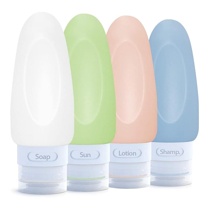 Dot&Dot Leak Proof Travel Bottles for Toiletries - 4 Pack Silicone Toiletry Containers - Shampoo and Conditioner Bottles With TSA Quart Bag - 2 oz Size