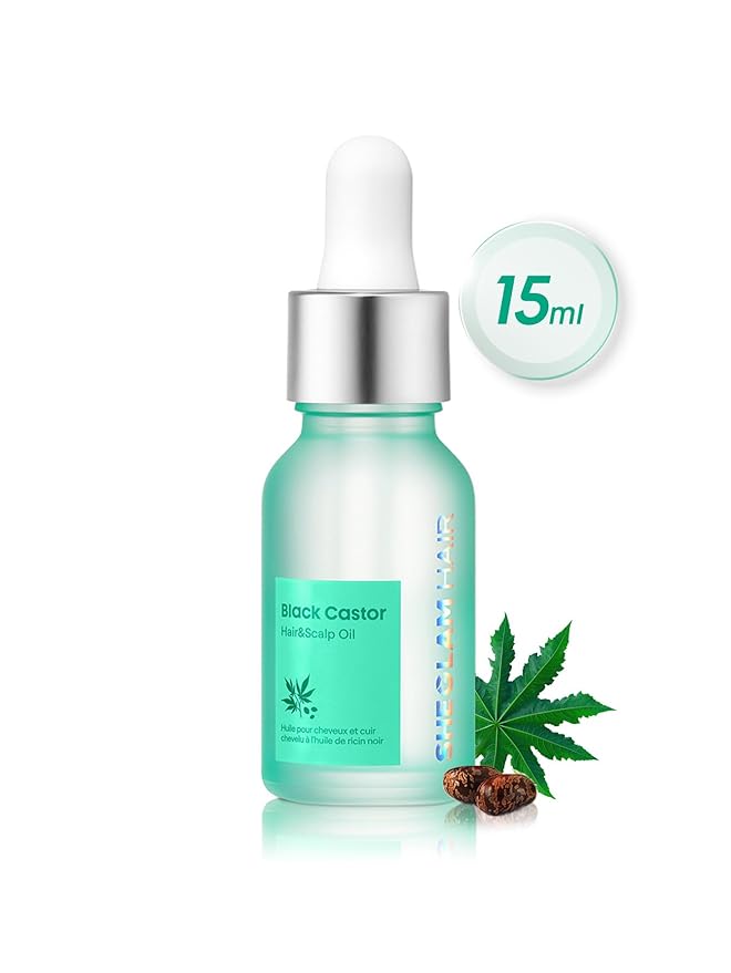 SHEGLAM Hair & Scalp Oil - 0.5 fl oz, Hydrating Serum, Macadamia & Grapeseed Oils, Soothes Dry Scalp, Balances Sebum, Adds Shine, For Sensitive Scalp & Dandruff (Black Castor)