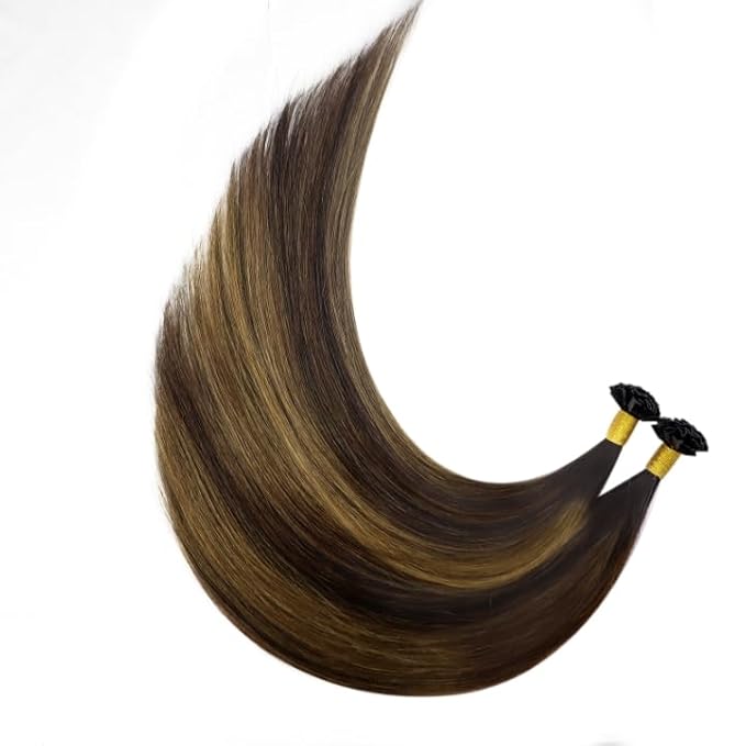YoungSee K Tip Hair Extensions Human Hair Brown Balayage Hair Extensions K Tip Dark Brown Ombre 16In 50s/50G