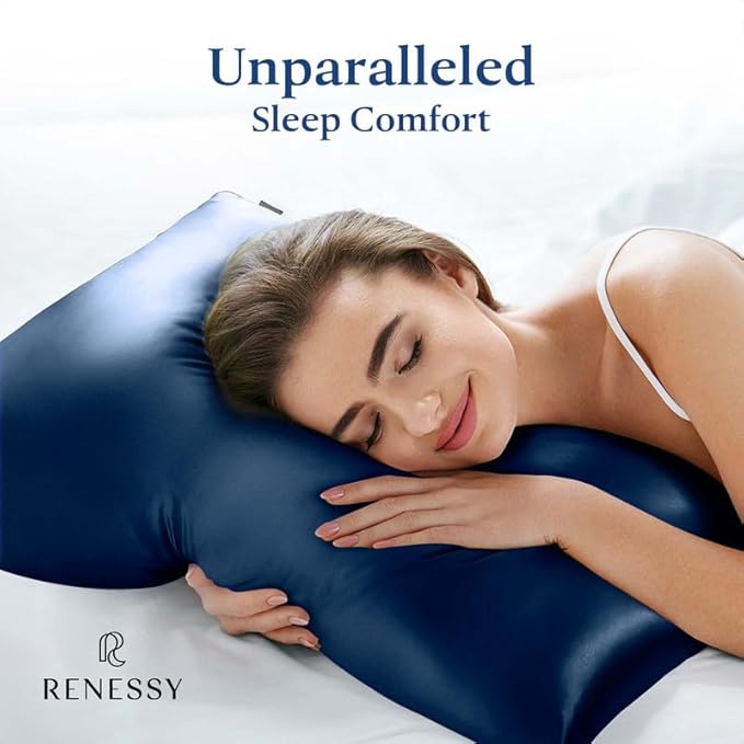 Premium Silk Pillowcase 100% Organic Mulberry Silk, 22 Momme, Grade 6A - Oeko-Tex Certified in Germany - Luxury for Hair & Skin, 1 Piece (Queen Size 20x30 Inches, Navy Blue)