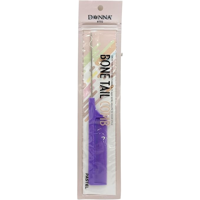 DONNA Bone Tail Comb with Metal Pintail – Precision Styling & Parting Comb for Braids, Weaving & Hair Sectioning Professional Hair Tool (PURPLE)
