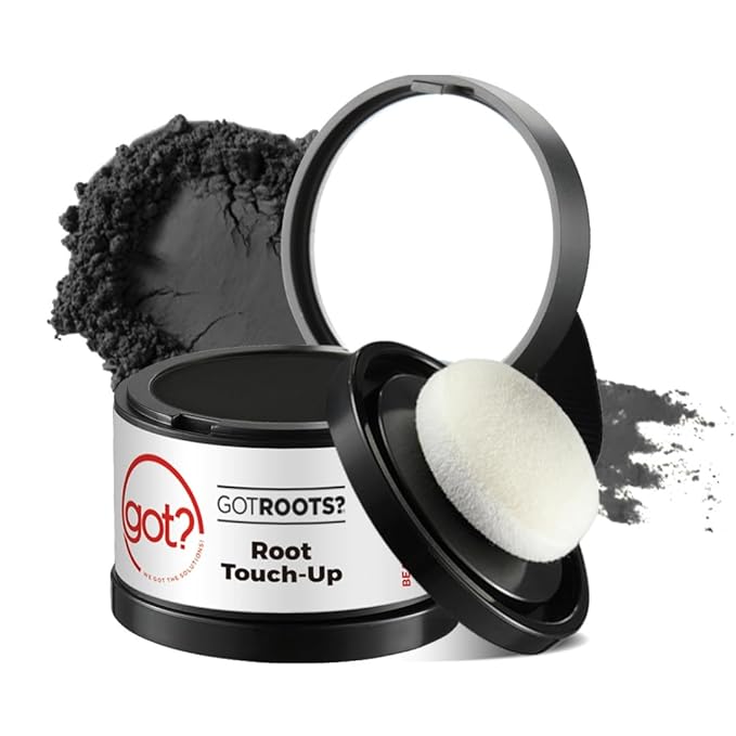 Got? Roots - Root Touch Up Hair Color, Brow, Beard, Hairline & Bald Spot Concealing Powder - Gray Root Coverage for Women & Men - 0.14 OZ Tub (Black, Pack of 2)