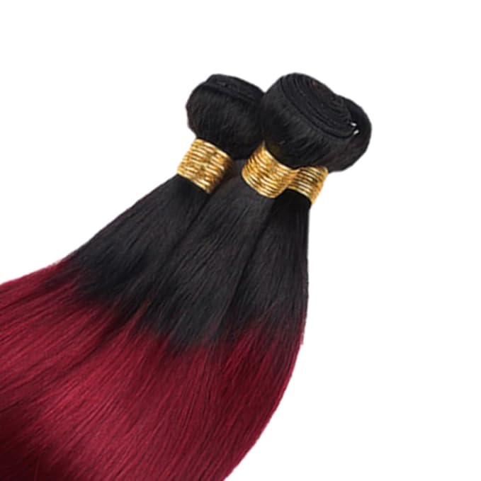 99j Bundles Human Hair Ombre Red Straight Bundle Niegmeag Brazilian Virgin Remy Hair 3 Bundles 12 14 16 Inch Double Weft 2 Tone Black and Burgundy Straight Bundle Hair Weave