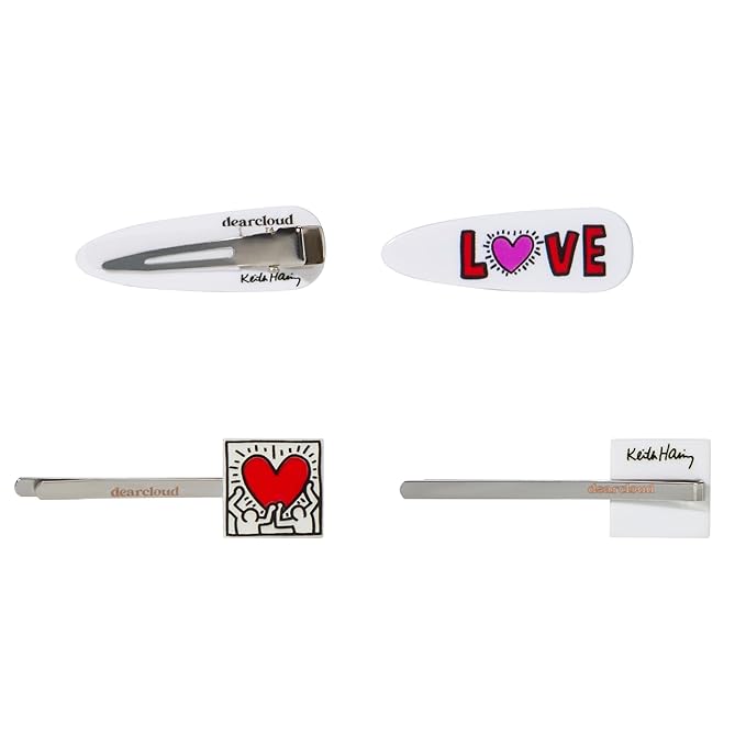 dearcloud Keith Haring Love & Unity Comfort Hair Clips Set of 4 – Creaseless & Teeth-Free (Love & Unity)