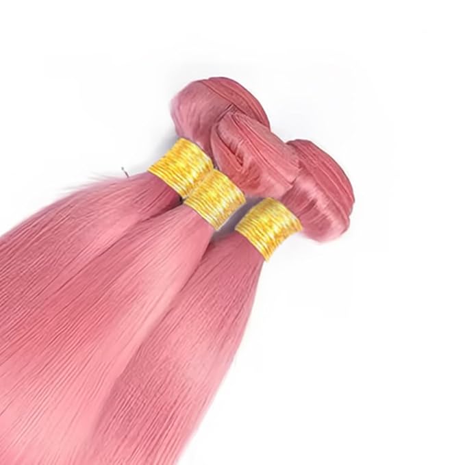 30 32 34 Inch Light Pink Human Hair Bundles Pink Straight Bundles Niegmeag Virgin Soft and Skily Remy Hair Extensions Double Weft Light Rose Bundle