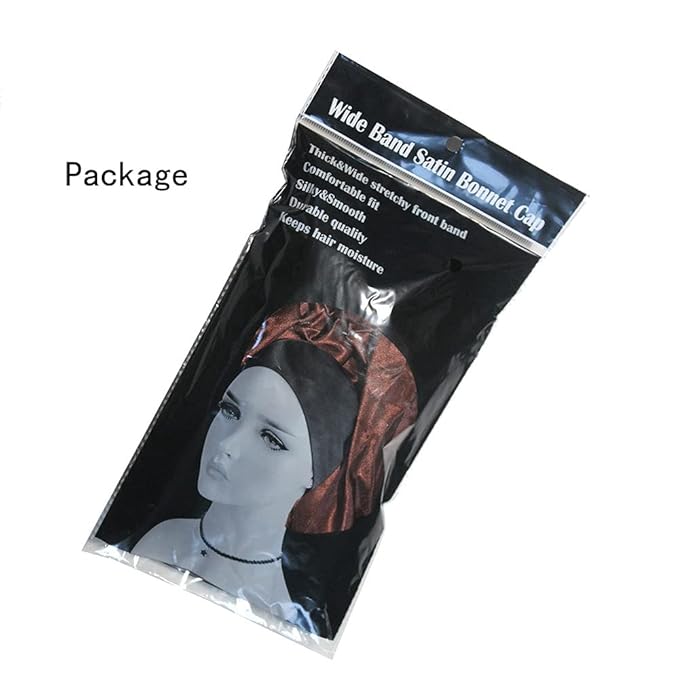 VEYRNEIC Hair Satin Bonnet For Sleeping Shower Caps Silk Chemo Caps with Wide Elastic Band Night Sleep Cap Bonnets for Black Women Braids with Satin Storage Bag(Brown)