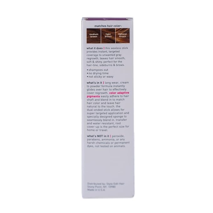 Style Edit Root Touch Up Stick - Medium Brown Hair Concealer, Temporary Gray Coverage, Premium Hair Shading Sponge Pen, 0.11 oz