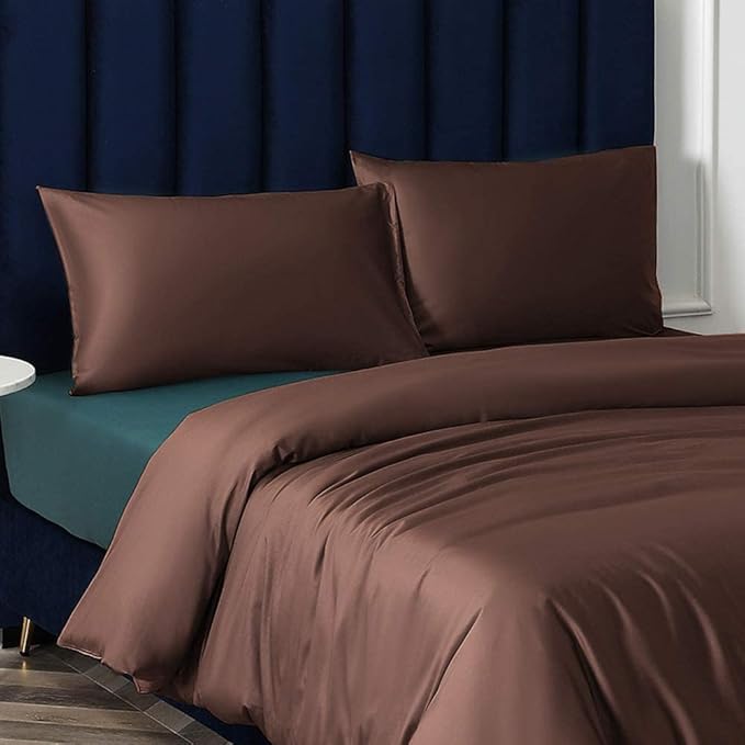 NTBAY Zippered Satin Pillow Cases for Hair and Skin, Luxury Standard Hidden Zipper Pillowcases Set of 2, 20x26 Inches, Dark Brown