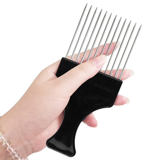 DaKuan 4 Pack Wide Tooth Afro Picks | Metal Detangling Comb for Natural Curly Hair, Braids, Wigs & Weaves | Gentle on Scalp, Strong Plastic Handle (Black)