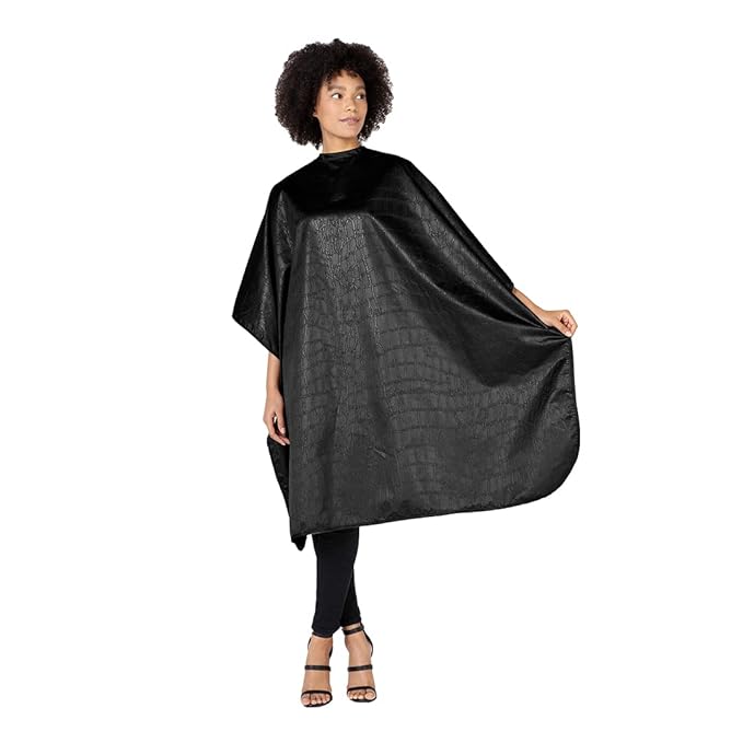 Betty Dain Alligator Hide Bleach-proof Multi Purpose Coloring/Styling Cape, Textured Surface, Secure Snap Closure at Neck, Generous Size, Machine Washable, Lightweight Polyester, Black, 45 x 60