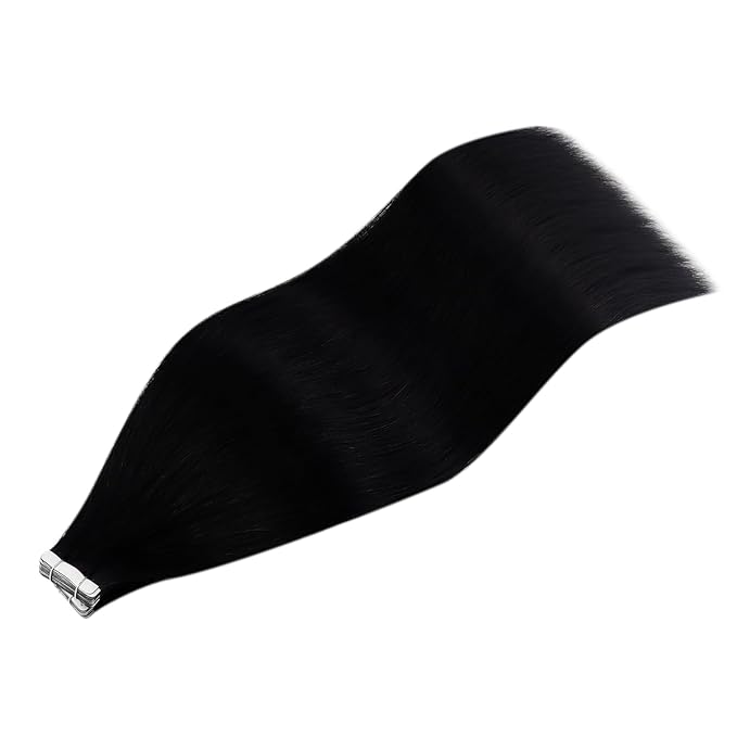 YoungSee Invisible Tape in Hair Extensions Black Tape in Extensions Real Human Hair Jet Black 22 Inch Tapes on Hair Extension 20pcs 50g Real Human Hair Extension Tape-in Long-Lasting Hold Hair